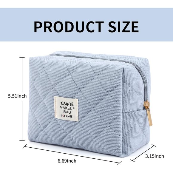 MAANGE Women Cosmetic Purse Corduroy Makeup Pouch Cute Makeup Bag Blue - Picture 2 of 6
